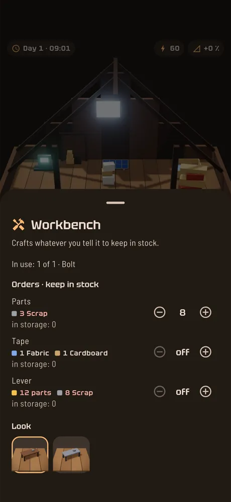 The workbench order sheet